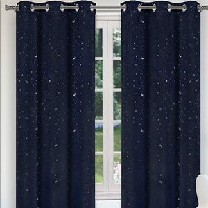 Lala & Bash Sheer Window Panels Navy stars and moon